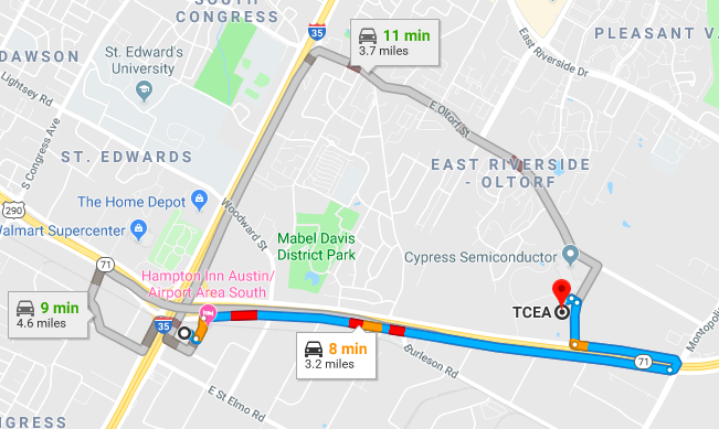 Map from Omni Hotel to TCEA