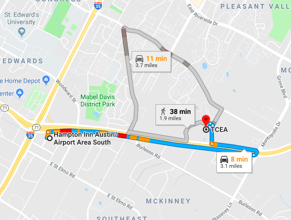 Map from Hampton Inn to TCEA