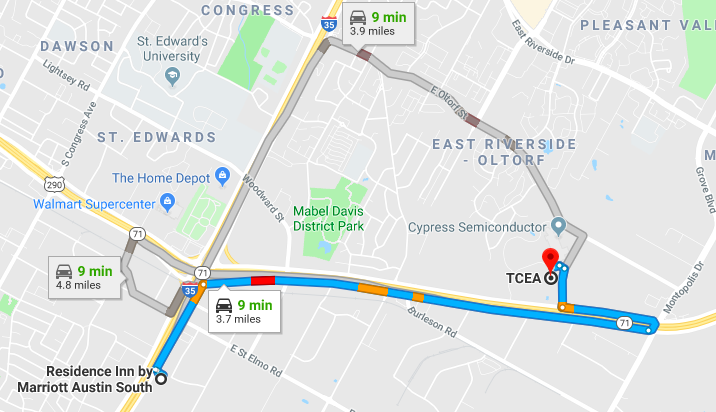 Map from Residence Inn to TCEA